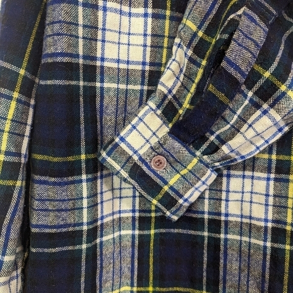 JC Penney Vintage Wool Button Up Shirt Size Large Men 70s Flannel Black Blue - Picture 9 of 12